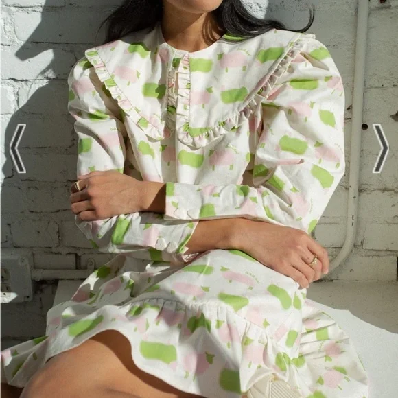 Lisa says gah Diana frock mini dress counting sheep green pink ruffle NWOT - Picture 3 of 11